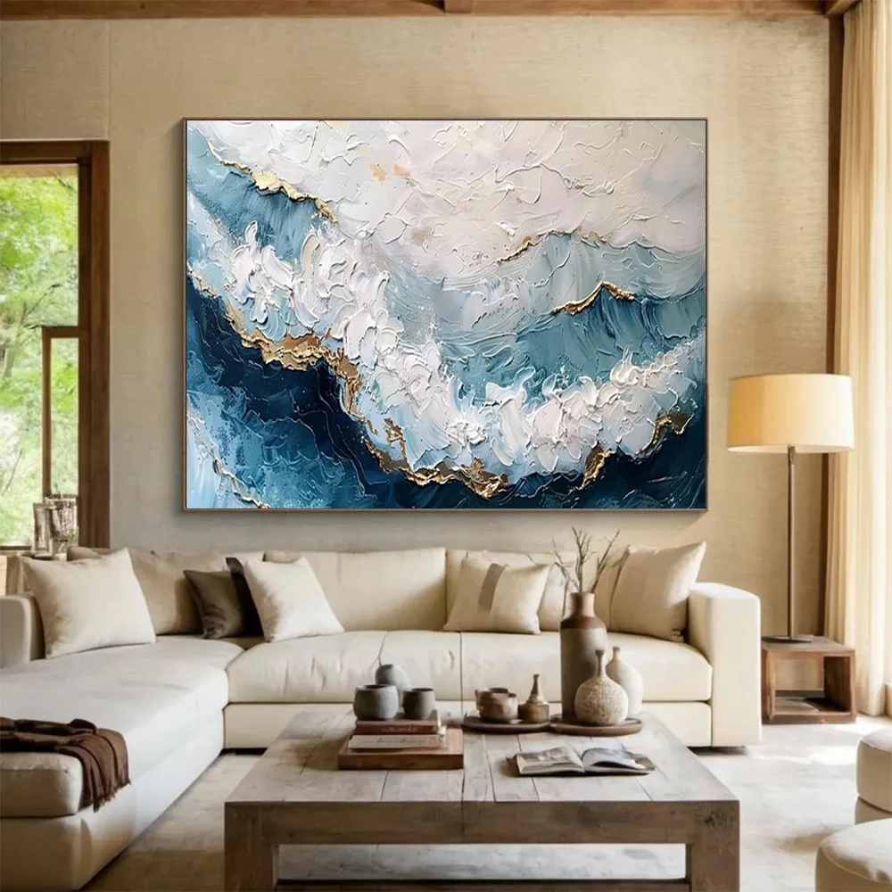 Textured Handmade Blue Sea Abstract Artwork CB5OT